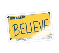 Spreadshirt Ted Lasso Believe Écriture Bleue Et Jaune Autocollant Sticker, 10 x 10 cm, brillant transparent
