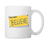 Spreadshirt Ted Lasso Believe Écriture Bleue Et Jaune Mug Blanc