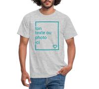 Spreadshirt Tee Shirt Personnalisable Homme, Créez Votre Propre T Shirt Personnalisé avec Photo et Texte Impression Face, Idée Cadeau Homme, Anniversaire, Fête des Pères, EVG, 4XL, Gris chiné