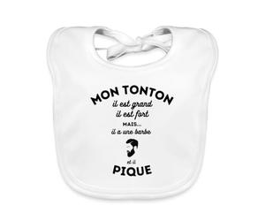 Spreadshirt® Tonton Barbu Cadeau Naissance Humour Super Tonton Barbe Bavoir Bio Bébé, blanc