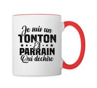Spreadshirt Tonton et Parrain Qui Déchire Meilleur Tonton Parrain Mug Bicolore, taille unique, blanc/rouge