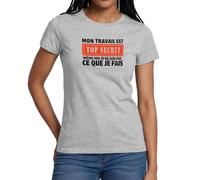 Spreadshirt Travail Top Secret Travail Humour Cadeau Collègue T Shirt Femme, M, Gris chiné