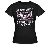 Spreadshirt Une Maman à Cheval Cadeau Mama Cheval Cavalier Maman Équitation T Shirt Femme, XXL, Noir