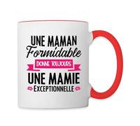 Spreadshirt Une Maman Formidable Donne Une Mamie Exceptionnelle Cadeau Mamie Mug Bicolore, taille unique, blanc/rouge