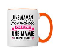 Spreadshirt Une Maman Formidable Donne Une Mamie Exceptionnelle Cadeau Mamie Mug Bicolore, taille unique, blanc/orange