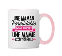 Spreadshirt Une Maman Formidable Donne Une Mamie Exceptionnelle Cadeau Mamie Mug Bicolore, taille unique, blanc/rose