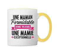 Spreadshirt Une Maman Formidable Donne Une Mamie Exceptionnelle Cadeau Mamie Mug Bicolore, taille unique, blanc/jaune