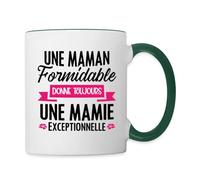 Spreadshirt Une Maman Formidable Donne Une Mamie Exceptionnelle Cadeau Mamie Mug Bicolore, taille unique, blanc/vert foncé