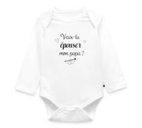 Spreadshirt® Veux-Tu Épouser Mon Papa Proposition De Mariage Demande En Mariage Body Bébé Bio Manches Longues, 0-3 mois, blanc
