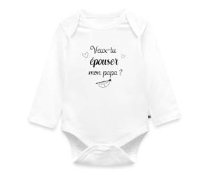 Spreadshirt® Veux-Tu Épouser Mon Papa Proposition De Mariage Demande En Mariage Body Bébé Bio Manches Longues, 0-3 mois, blanc