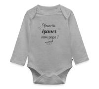 Spreadshirt Veux-Tu Épouser Mon Papa Proposition De Mariage Demande En Mariage Body Manches Longues Bébé Bio, 56 (0-2 mois), gris chiné