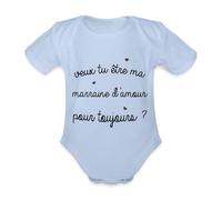 Spreadshirt Veux Tu Être Ma Marraine d'Amour Demande Marraine Cadeau Body Bébé Bio Manches Courtes, 68 (3-6 mois), ciel