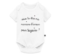 Spreadshirt Veux Tu Être Ma Marraine d'Amour Demande Marraine Cadeau Body Manches Courtes Bébé Bio, 80 (9-12 mois), blanc