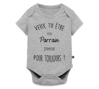 Spreadshirt Veux Tu Être Mon Parrain Annonce Grossesse Body Manches Courtes Bébé Bio, 74 (6-9 mois), gris chiné