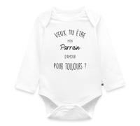 Spreadshirt Veux Tu Être Mon Parrain Annonce Grossesse Body Manches Longues Bébé Bio, 92 (1,5-2 ans), blanc