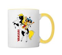Spreadshirt Yakari Et Arc En Ciel Sur Petit Tonnerre Poney Mug Bicolore, taille unique, blanc/jaune