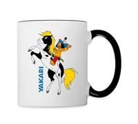 Spreadshirt Yakari Fait Du Cheval Sur Petit Tonnerre Poney Mug Bicolore, taille unique, blanc/noir