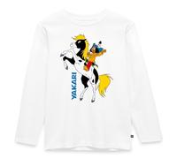 Spreadshirt Yakari Fait du Cheval sur Petit Tonnerre Poney T-Shirt Manches Longues Premium Enfant, 110/116 (4 Ans), Blanc