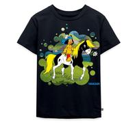 Spreadshirt Yakari Fait du Cheval sur Petit Tonnerre Série TV T-Shirt Premium Enfant, 134/140 (8 Ans), Bleu Marine