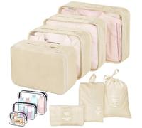 sprecenk Organisateur Valise Packing Cubes Lot de 10, Grande Capacité Organisateur de Voyage Rangement Valise Léger Set de Organiseurs de Bagage pour Voyage pour Vêtements Sous-vêtements, Beige