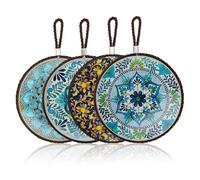 SPRHR 4 Pièces Dessous de Plat Céramique avec Base en Liège et Cordon, Diamètre 16 cm Motif Vintage Dessous de Verre, sous Verre Résistants à la Chaleur Adaptées aux Assiettes, Tasses et Casseroles