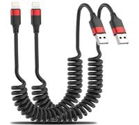 Sprial Lot de 2 câbles Lightning spiralés Apple Carplay pour iPhone 14 13 12 11 Pro Max Mini XR XS 8 7 Plus SE Câble spiralé USB vers Lightning pour voiture