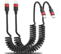 Sprial Lot de 2 câbles USB C vers Lightning spiralés pour iPhone 14 13 12 11 Pro Max Mini XR XS 8 Plus SE Câble spiralé USB C Apple Carplay pour voiture