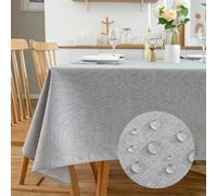 SPRICA Nappe Rectangulaire 180x140cm Résistante à l'eau, Texture en Lin, Antitache, Essuyable - Housse de Table Unie, Gris Clair