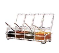 Sprießen 4 Pièces Acrylique Assaisonnement Box Set, Coffret de Stockage Condiment Jars - Cruet avec Couvercle et 4 Cuillère，Ustensiles de cuisine
