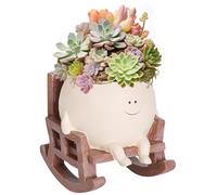 Sprießen Smily Face Pot De Fleurs Mignon en Résine, Pot De Fleurs Unique à Bascule pour Plantes Grasses Vivant avec Trou De Drainage, pour Décoration d'Intérieur Et d'Extérieur