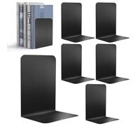 Sprifityy 6 Pièces Serre Livres en Métal,Serre-Livres pour étagères,avec Tapis antidérapant,17 x 13,5 x 10,2 cm,Support de Livre,pupitre de Lecture,pupitre,pour l'école,Le Bureau et la Maison (Noir)