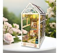 Sprifityy DIY Book Nook Kit Maison de Jardin,Puzzle 3D Book Nook Kit de Modèle de Maison Miniature, avec Meubles et Lampe LED,Décoration d'étagère, Construction de Modèle Diorama pour Adultes