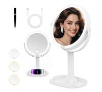 Sprifityy Miroir Grossissant Lumineux,Miroir 30X/1X Double Face,Rotation 360°Maquilleur Lumineux,Rechargeable Miroir Maquillage LED,3 Modes de Couleurs et luminosité Ajustable,Pince à épiler