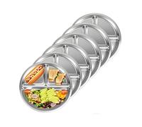 Sprigold Lot de 6 assiettes rondes divisées en acier inoxydable 304 de 23 cm, idéales pour les enfants, les adultes, plateau à déjeuner, plateau de nourriture de camping, passe au lave-vaisselle (6)