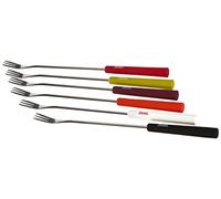 Spring 2890260606 Basic Lot de 6 fourchettes à fondue Multicolore | Lot de 6 fourchettes à fondue en acier inoxydable à trois dents - Poignées en plastique à code couleur - Pour pain