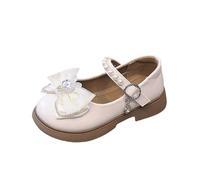 Spring and Autumn Little Girls Fashion Bow Shoes Children's Soft Sole Small and Medium Children's Leather Shoes Chaussons droles (White, 33 Big Kids)