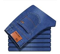 Spring and Summer Lightweight Fitted Straight Jeans Classic Leather Business Casual Men's Cotton Stretch Denim Jeans (Color : Blue Size : 40 Code) (Blue 30 Code)