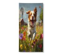 Spring Brittanys - Couverture de porte extérieure de 91,4 x 183 cm, chiot de jardin de campagne imprimé, bannière de porte avant et arrière, décoration amusante pour maison, porche