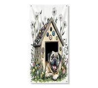 Spring Bullmastiffs Couverture de porte extérieure de chien 91,4 x 182,9 cm, niche de chiot à fleurs imprimée, bannière de porte avant et arrière, décoration d'intérieur pour porche