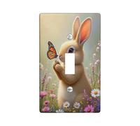 Spring Bunny Plaque de protection pour interrupteur Motif lapin mignon avec papillon Plaques murales thermoplastiques Taille standard