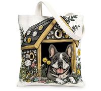 Spring Cane Corso Sac fourre-tout en toile pour faire du shopping, 33 x 38,1 cm, niche amusante et réutilisable, motif imprimé floral pour femme, animal de compagnie, plage, esthétique, décoration