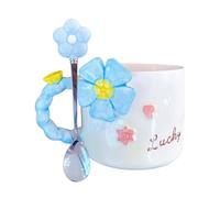 Spring Coffee Mugs - 500Ml Ceramic Floral Cup, Spoon Included Tea Mug, Floral Coffees Cup Set, Spoon Included Drinkware, Decorative Drinkware For Tea Time Coffee Break Home Garden Table Display