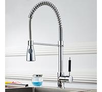 Spring Commercial Solid Brass Kitchen Sink Faucet, with Pull Down Sprayer Brushed Nickel, Offers Efficient Cleaning for RV, Laundry, Bar