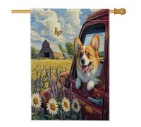 Spring Corgi Drapeaux verticaux en lin pour maison avant cour arrière 71 x 101,6 cm double face pour extérieur, camion de ferme, drapeau imprimé floral pour maison, animal domestique, extérieur