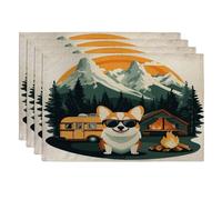 Spring Corgi Lot de 4 sets de table de camping Motif chien 30,5 x 45,7 cm