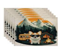 Spring Corgi Lot de 6 sets de table de camping avec motif chiot vintage 30,5 x 45,7 cm