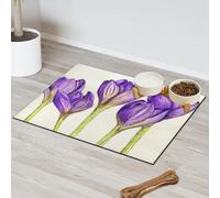 Spring Crocus Tapis d'alimentation pour chat et chien Tapis d'alimentation en forme de fleur de crocus Tapis d'alimentation absorbant Nti-Slip Contain Spills Protège les sols Set de table 30,4 x 50,8