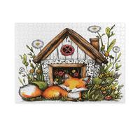 Spring Fox Casse-tête en bois pour adultes, 500 pièces, maison amusante en bois, motif fleurs sauvages mignons, décorations pour divertissement à la maison