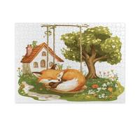Spring Fox - Puzzle de 500 pièces pour adultes - Puzzle imprimé en bois avec balançoire de ferme - Décorations amusantes pour fête de divertissement