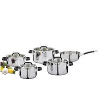 Spring FUSION2+ Lot de 5 casseroles multicouches 5 couches, poignées avec revêtement en silicone, graduation intérieure, compatible avec plaques à induction, avec couvercles en verre